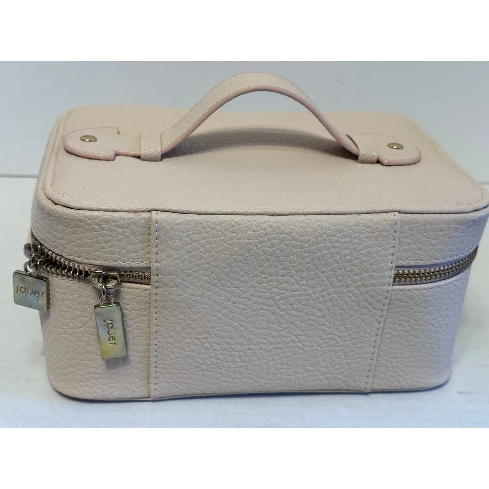 Jouer Cosmetics Deluxe Leather train Case makeup travel bag Pink NEW